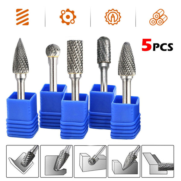5pcs 10mm 1/4 inch Tungsten Carbide Milling Cutter Rotary Tool Burr Grinder Shank Drill Dremel Bits Electric Grinding Accessories
