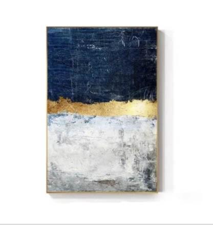 Hq Canvas Print Wall Art Modern Abstract Layered Navy Gold With Frame 60X90Cm Only Canvas / 142-02