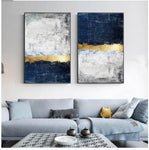 Hq Canvas Print Wall Art Modern Abstract Layered Navy Gold With Frame