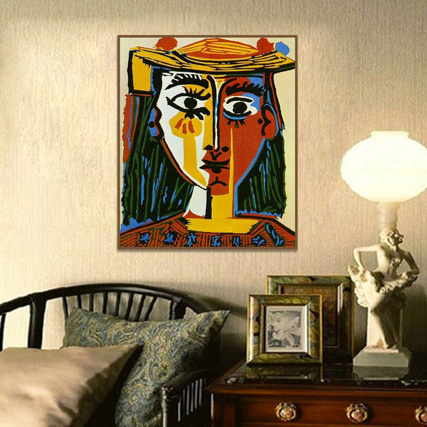 Pablo Picasso Woman in a Hat Cubism Wall Art Decor HQ Canvas Print Famous Artwork