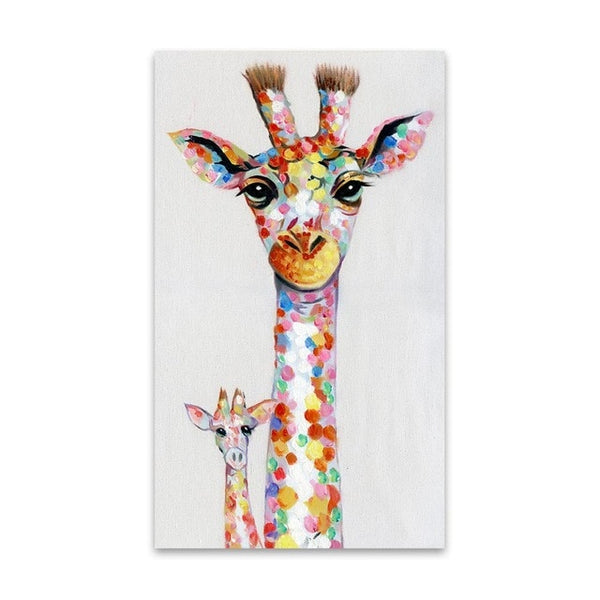 Kids Room Wall Art HQ Canvas Print Animal Picture two Giraffe Family