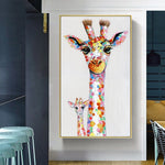 Habitación de los niños Arte de la pared HQ Impresión de la lona Imagen animal dos familia de la jirafa