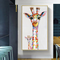 Çocuk Odası Duvar Sanatı HQ Kanvas Tablo Hayvan Resmi iki Zürafa Ailesi