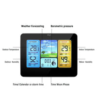 Cifereca LCD Higrometro Termometro Sendrata Sensilo Veterprognozo Endoma Subĉiela Veterstacio Horloĝo LED Vekhorloĝo