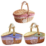 Willow Woven Picnic Basket Double-Lid Lining Outdoor Camping Rattan Weaving Storage Hamper Fruit Food Carrier Basket