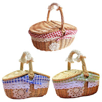 Salices Texta Picnic Basket Geminus-Lid Lining Outdoor Castra Rattan Weaving at Hamper Fructus Cibus Carrier Basket