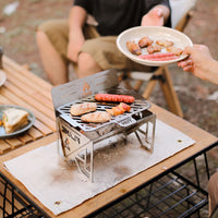 Tragbarer Edelstahl-BBQ-Grillherd, Antihaft-Camping-Picknick-Grill, faltbarer Grillständer, Holzkohlebehälter mit Entlüftungs-Kit