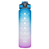 1L Tragbare Sportwasserflasche Zeitmarker Auslaufsicherer Schlagdeckel Wasserbecher Outdoor Sport Fitness Trinkflasche mit Strohhalm