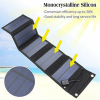 Panel solar portátil de 70 W Banco de energía solar plegable 5 V 2A Salida USB Cargador de batería solar impermeable para teléfono al aire libre