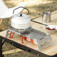 Edelstahl-Campingtisch Tragbarer Outdoor-Picknick-Grill-Wärmeisolierungs-Klapptisch Dreiseitiger Windschutzscheibenofen Sedk