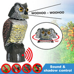สมจริงนกฮูก Decoy Bird Scarer เสียงหมุนหัวนกฮูก Prowler Bird Repeller Repellent Pest Control หุ่นไล่กา Garden Yard