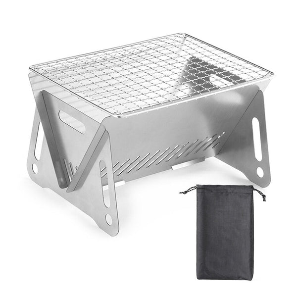 Stainless Steel Flat Card BBQ Stove Kits Camping Picnic Incinerator Charcoal Stove Camping Barbecue Heater Rack
