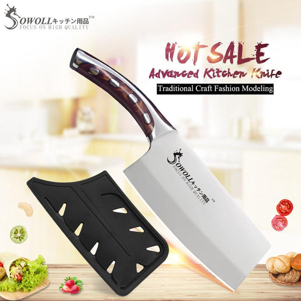 Sowoll Brand 4Cr14Mov Stainless Steel Kitchen Knives 7 Inch Chopping Knife Resin Fibre Handle