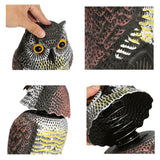 Realistic Owl Decoy Bird Scarer with Sound Rotating Head Owl Prowler Bird Repeller Repellent Pest Control Scarecrow Garden Yard