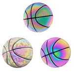 توپ بسکتبال بازتابنده هولوگرافیک رنگارنگ PU چرم مقاوم در برابر سایش بازی بسکتبال خیابانی درخشان