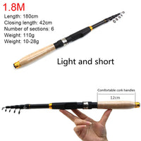1.8m 2.1m 2.4m 2.7m 3.0m 3.6m  Spinning Fishing Rod M power Hard Telescopic Carbon Fiber Travel pole wooden handle Fishing rod