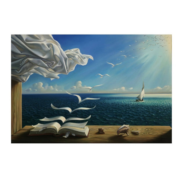 Salvador Dali The Waves Book Sailboat Oil Painting HQ Canvas Print