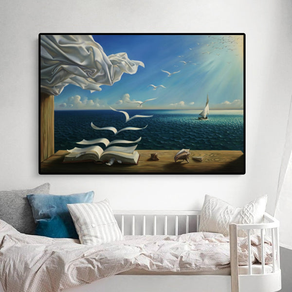 Salvador Dali The Waves Book Sailboat Oil Painting HQ Canvas Print