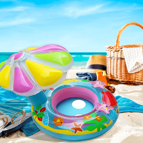 Practical Baby Swimming Ring Cartoon Mushroom Inflatable Infant Summer Toys with Shelter Swim Protector for Kids
