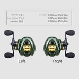 7.2/1 სიჩქარის კოეფიციენტი დაბალი პროფილის Baitcasting Fishing Reel 13+1BB Metal Spool Wheel for Fishing Reel Wheels Tools
