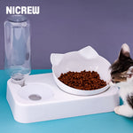 Pet Bowl Automatic Feeder Dog Cat Food Crater cum aqua Dispensator 15° Collum Support Duplex Globus Bibens Dish Pet Supplies