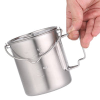 750 ml Ultralaki vanjski pribor za šalice za vodu od nehrđajućeg čelika s poklopcima, sklopiva ručka, prijenosna šalica za kampiranje, šalica za grijanje za planinarenje