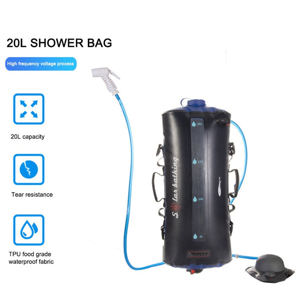 20L Water Bags Camping Picnic Shower Bag Solar Heating Folding Shower Head Multifunctional Bath Equipment Supplies