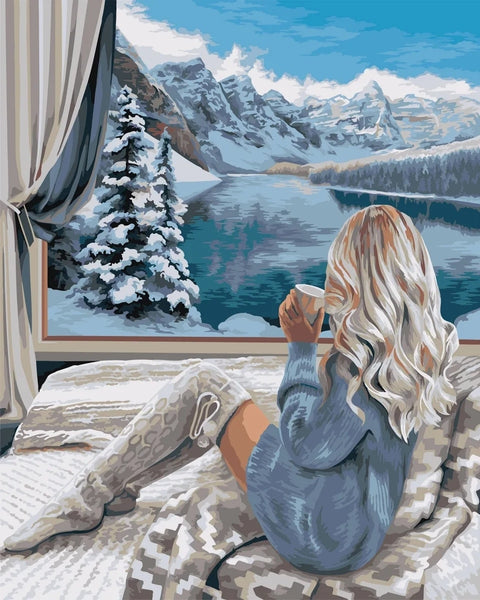 DIY Painting By Numbers Girl Figure Kits Acrylic Handpainted Painting By Numbers Snow Mountain Oil Painting On Canvas Decoration