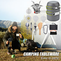 Heißer Verkauf Outdoor Geschirr Zartes Design Outdoor Camping Topf Schüssel Gabel Löffel Tischmesser Gabel Herd Kit Picknick Werkzeuge