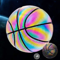 Ballon de basket-ball réfléchissant holographique coloré en cuir PU jeu de nuit résistant à l'usure basket-ball rougeoyant de rue