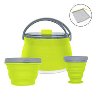3pcs Silicone Folding Kettle Cup Bowl Set Portable Camping Tableware for Outdoor Camp High Temperature Resistance Flatware