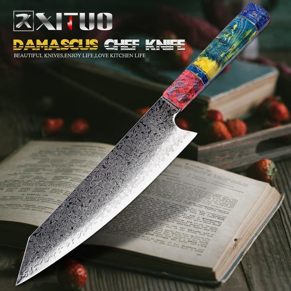 Xituo Chefs Nakiri Knife 67 Layers Japanese Damascus Steel Chef 8 Inch Kitchen Solidified Wood Hd