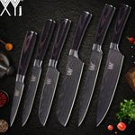 Xyj kjøkkenkniv kokk setter Damaskus mønster 7Cr17 rustfritt stål kokk skiver Santoku Utility