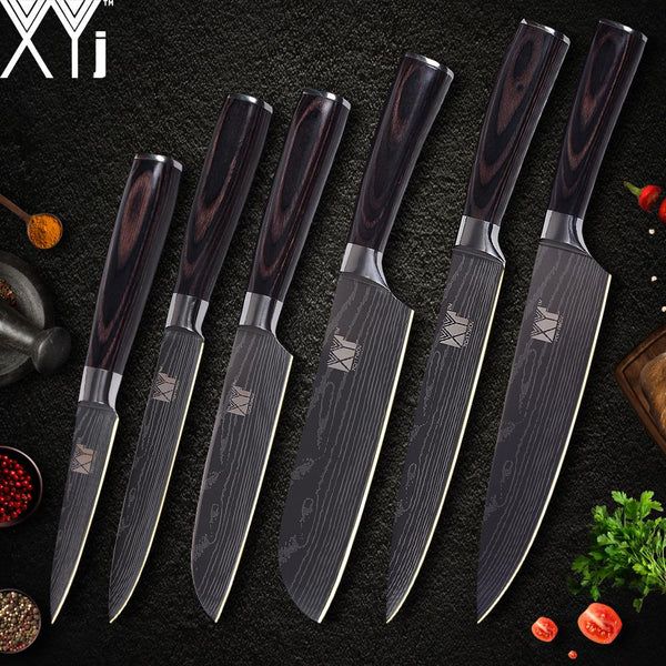 Xyj Kitchen Knife Cook Sets Damascus Pattern 7Cr17 Stainless Steel Chef Slicing Santoku Utility