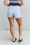 RISEN Katie Full Size High-Wisted Distressed Shorts i Ice Blue