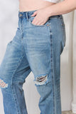 Blaue Judy-Jeans in voller Größe mit geradem Used-Look und ungesäumtem Saum