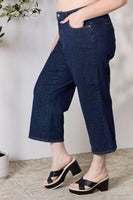 Синие укороченные широкие джинсы с высокой талией Judy
