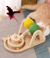 Креативный проигрыватель из цельного дерева, сизалевый шарик, игрушка для кошек