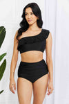 Marina West Swim Seaside Romance Ruffle Bikini One-Shoulder σε μαύρο χρώμα