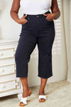 جودي بنطال جينز مقاس كامل باللون الأزرق عالي الخصر للتحكم في البطن ومصبوغ وواسع