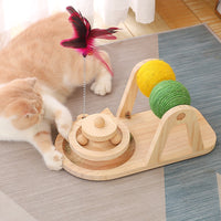 Kreatives Massivholz-Plattenspieler-Sisalkugel-Katzenspielzeug