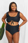 Marina West Swim Sanibel Crop Swim Top ותחתונים מרופטים בצבע שחור