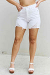 RISEN Ella Full Size High Waisted Distressed Steth Shorts