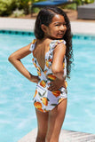 Marina West 柑橘橙色荷叶边泳圈连体泳衣
