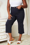 Judy Blue, volle Größe, hohe Taille, Bauchkontrolle, stückgefärbte, weite, verkürzte Jeans