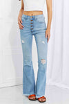 Žiarivé džínsy MIU plnej veľkosti Jess Button Flare