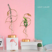 Creative Simple Modern Wrought Iron Golden Flamingo Hydroponic Vase Ornament Flamingo Lamp Home Office Decor Desktop Crafts Gift