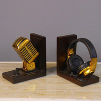 Home Decoration Miniature Model Microphone Headset Music Lover Ornaments Retro Resin Bookend Figurines Desk Decor Accessories