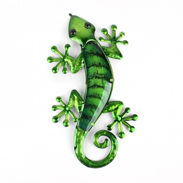 Handmade Metal Lizard Wall Art with Green Glass Painting for Garden Outdoor Decoration Animal Statues and Sculptures