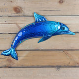 Opera d'arte da parete in metallo fatto a mano con delfino blu per la decorazione del giardino Ornamenti in miniatura Statue per esterni e sculture di accessori